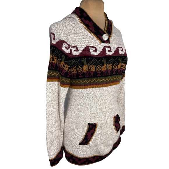 VINTAGE ANDES Import PERUVIAN Alpaca HOODIE SWEATER Made in Peru - Picture 3 of 8